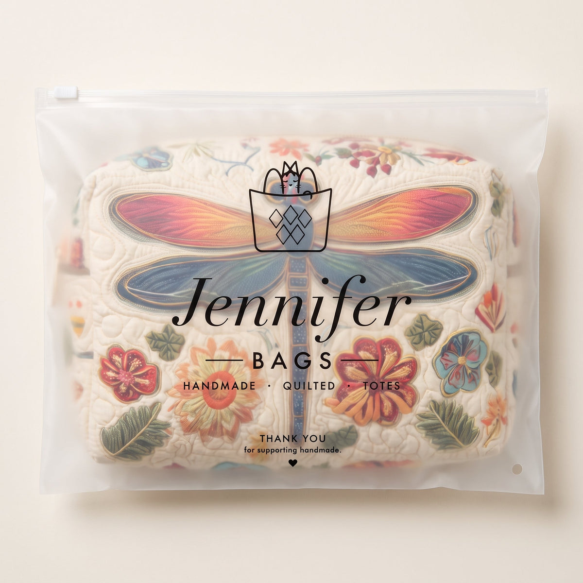 Breeze Catcher Quilted Makeup Bag — packaged in its pouch