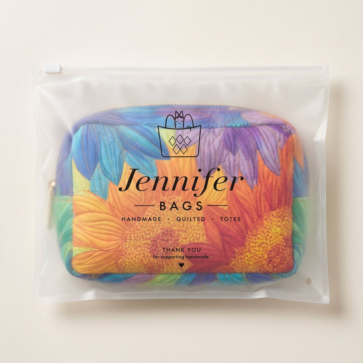 Summer Bloom Quilted Makeup Bag — packaged in its pouch