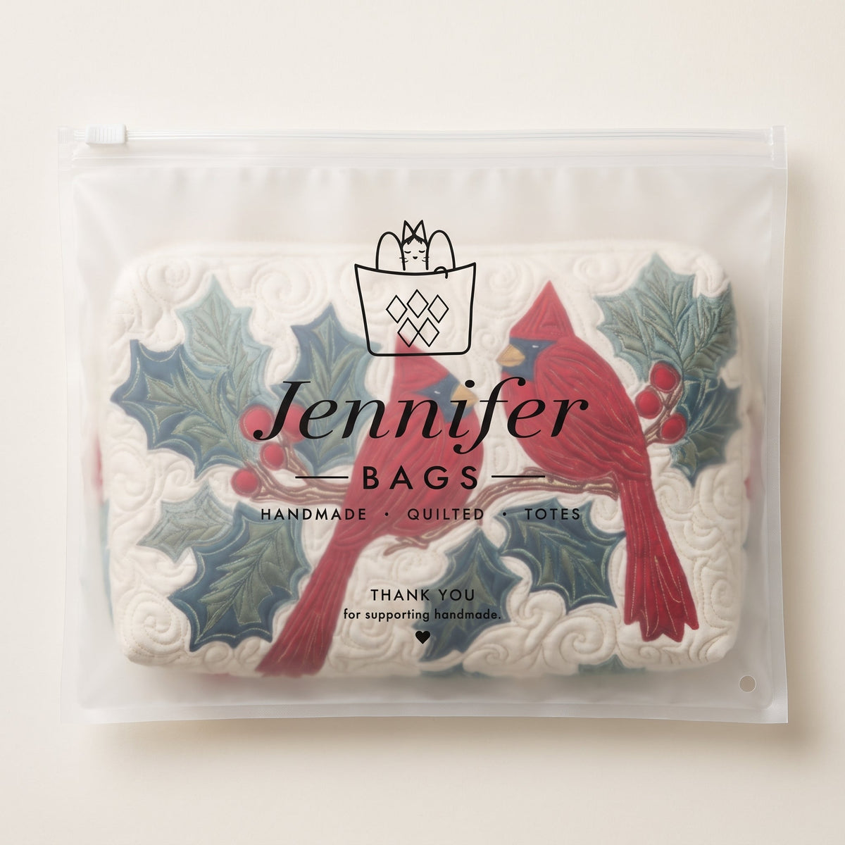 Red Feather Quilted Makeup Bag — packaged in its pouch