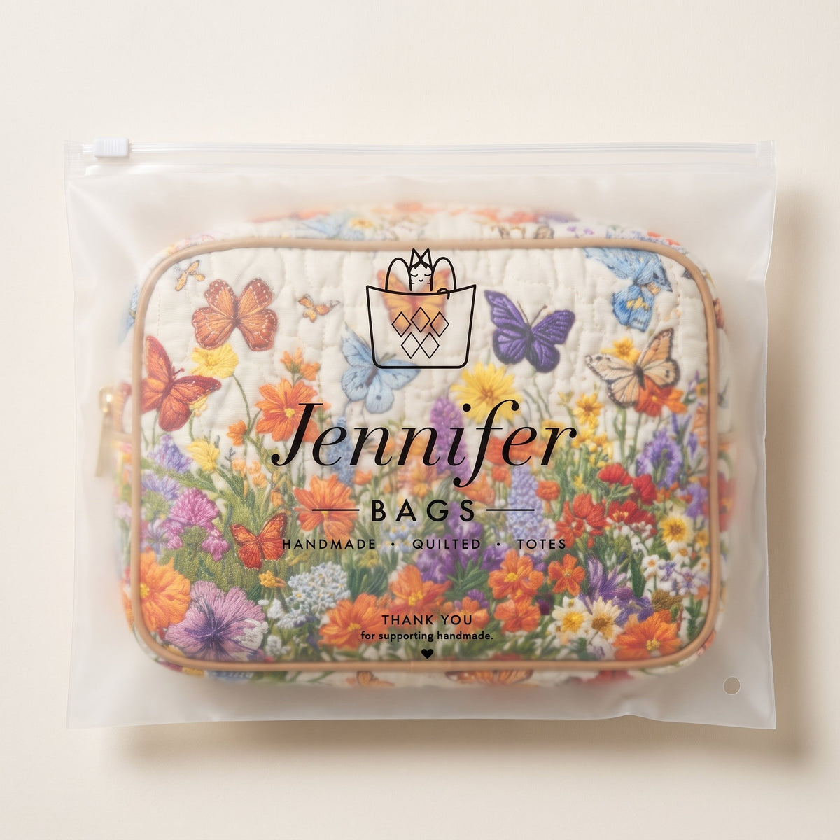 Bloom Garden Quilted Makeup Bag — packaged in its pouch