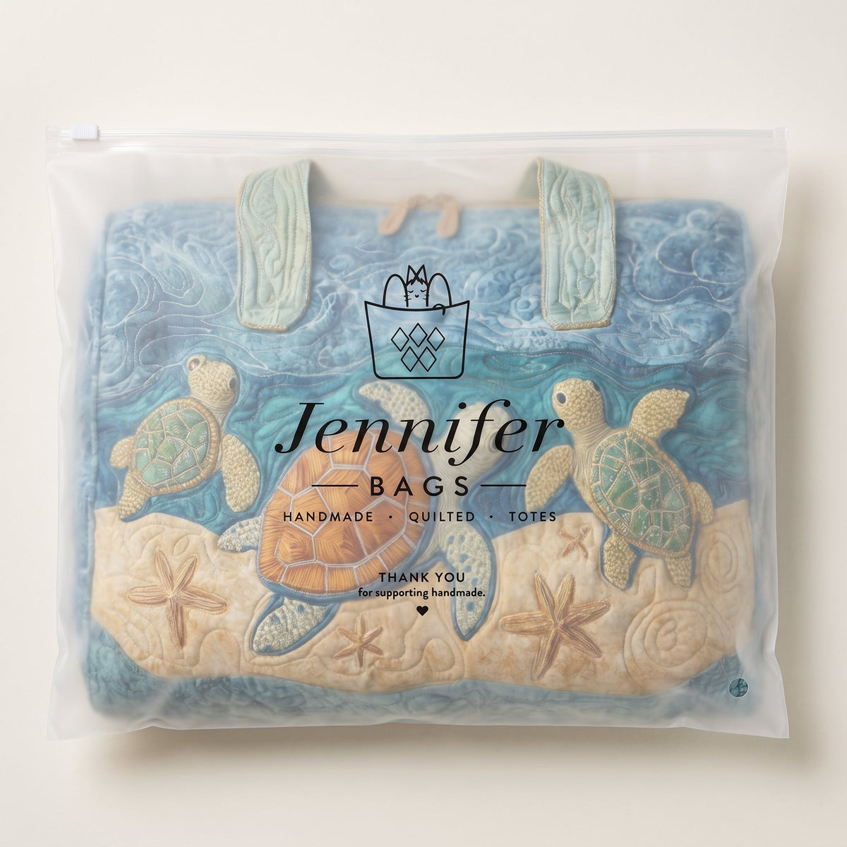 Turtly Cute Quilted Duffle Bag — packaged in its pouch