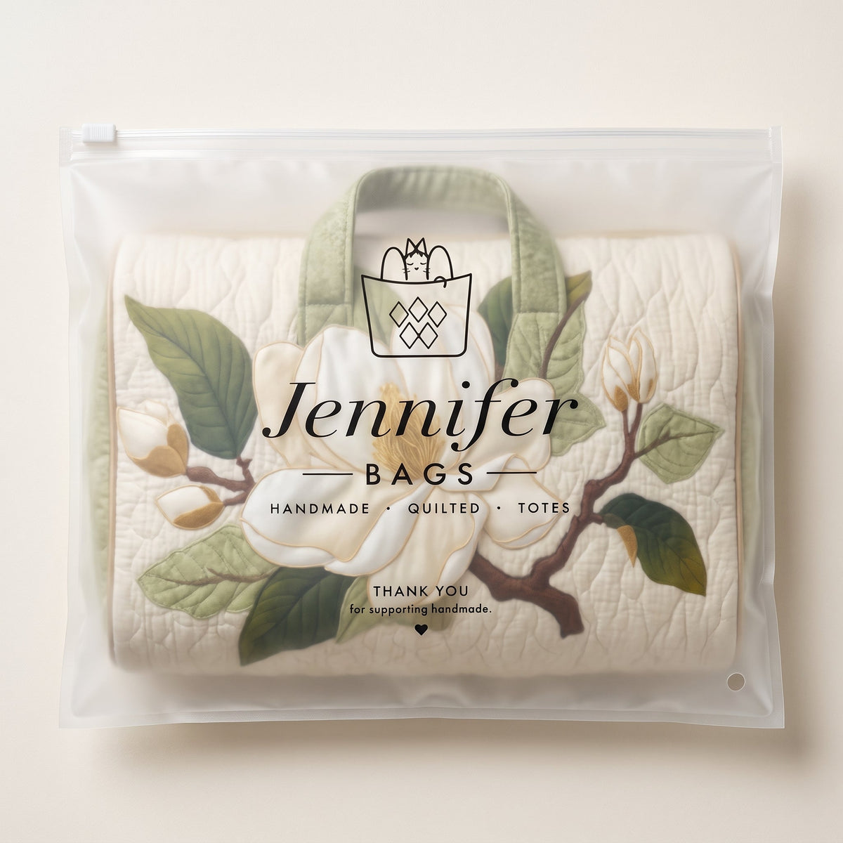 Blooming Grace Quilted Duffle Bag — packaged in its pouch