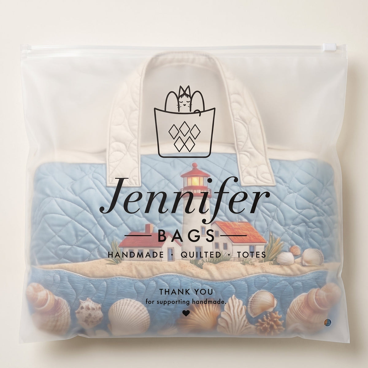 Seaside Glow Quilted Duffle Bag — packaged in its pouch