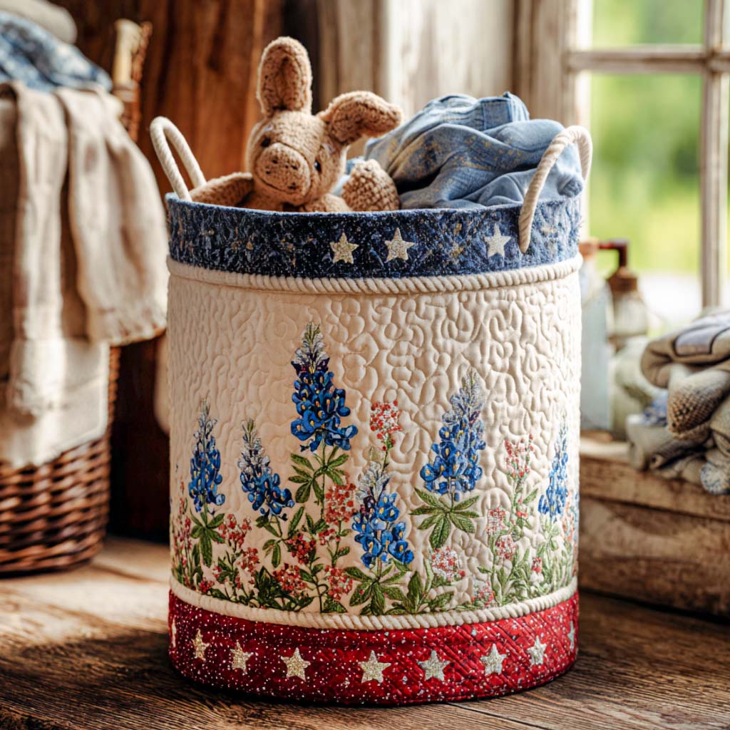 Blue Lupin quilted laundry basket