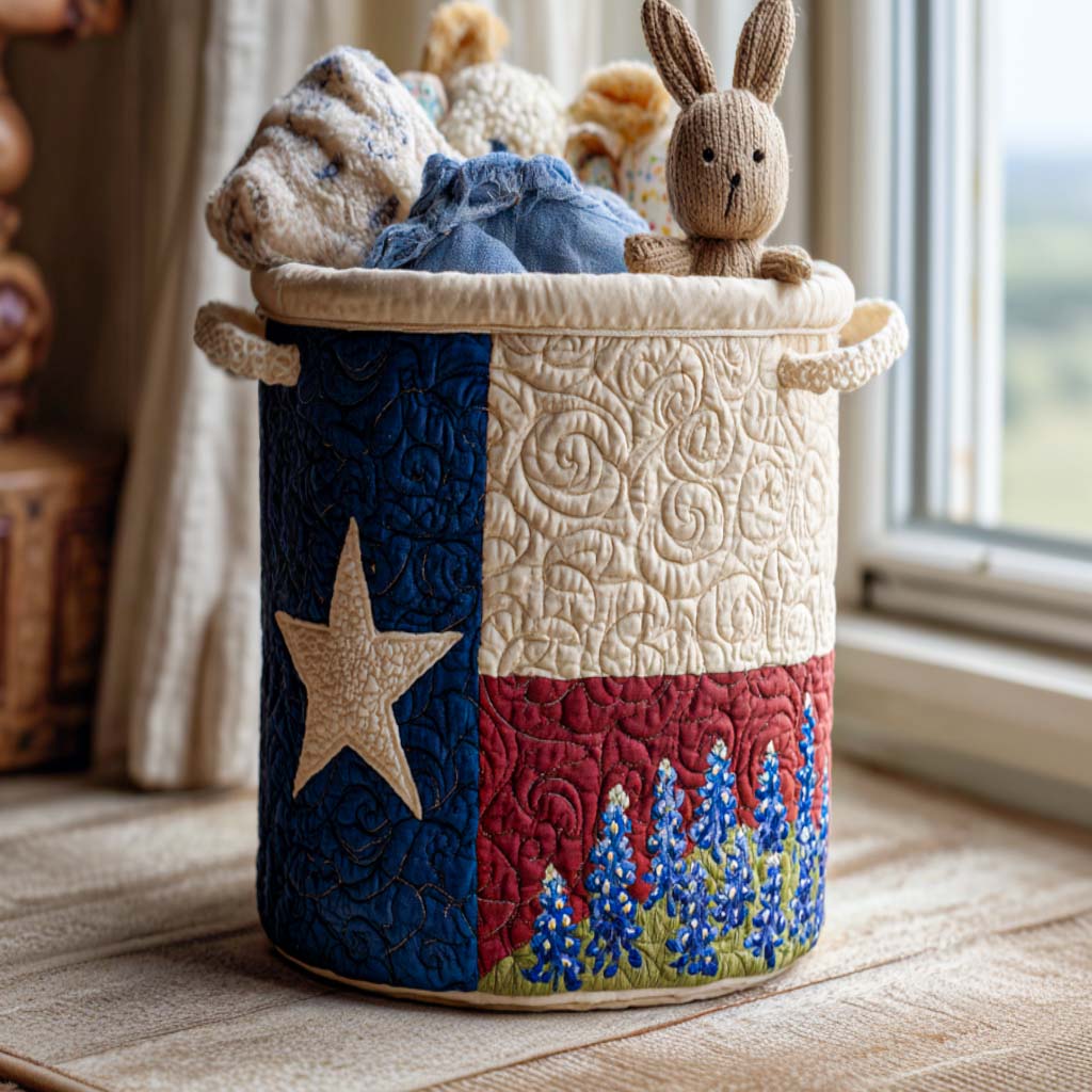 Blue Lupin quilted laundry basket