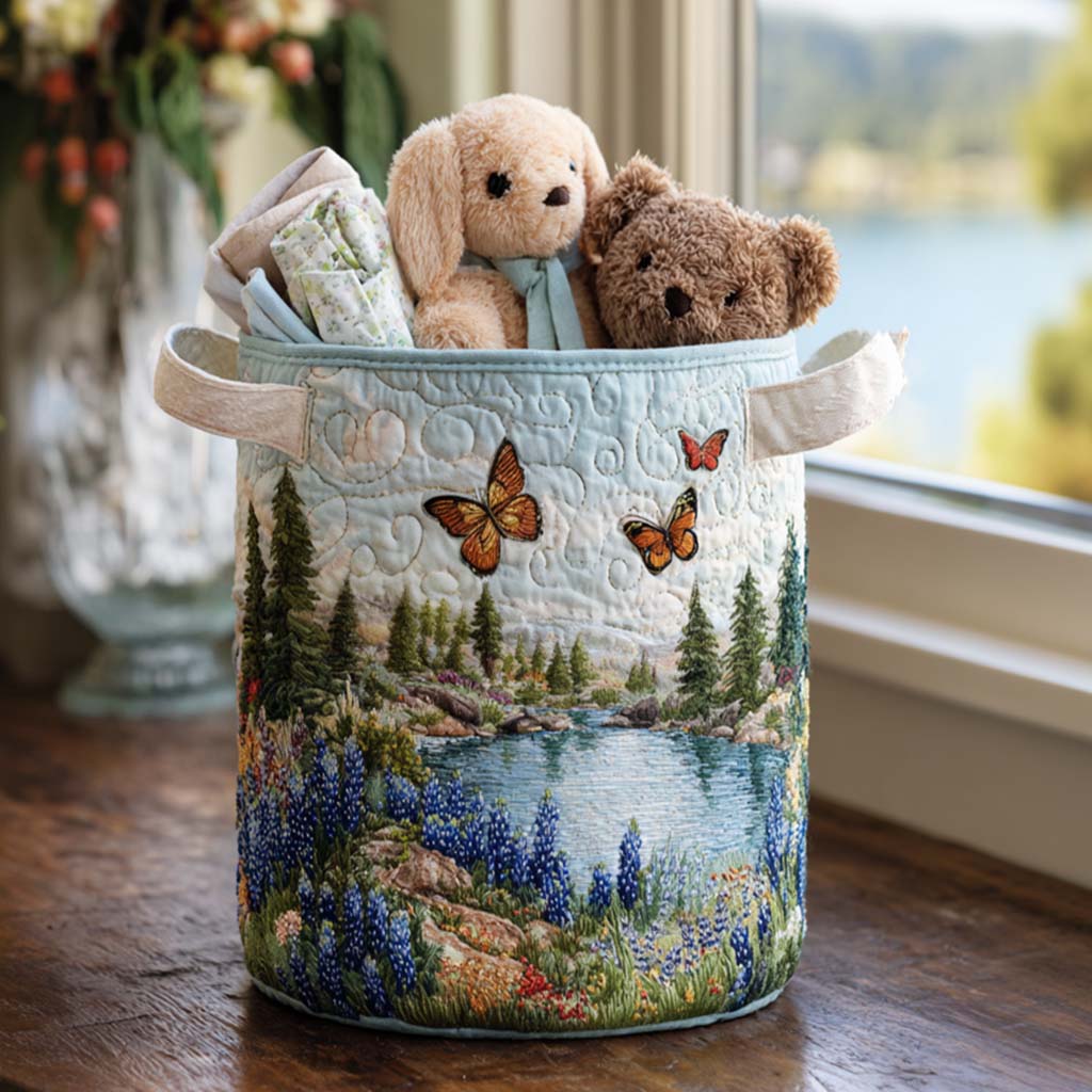 Blue Lupin quilted laundry basket
