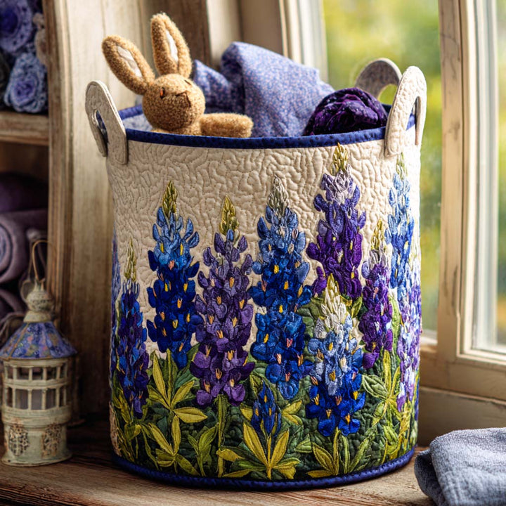 Blue Lupin quilted laundry basket