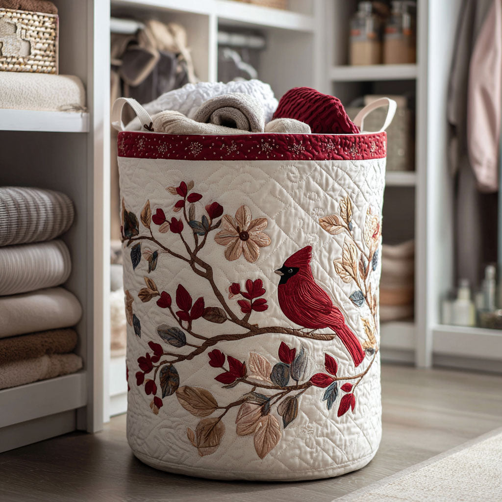 Carmine Leaves quilted laundry basket