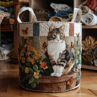 Cat Among the Petals Quilted Laundry Basket