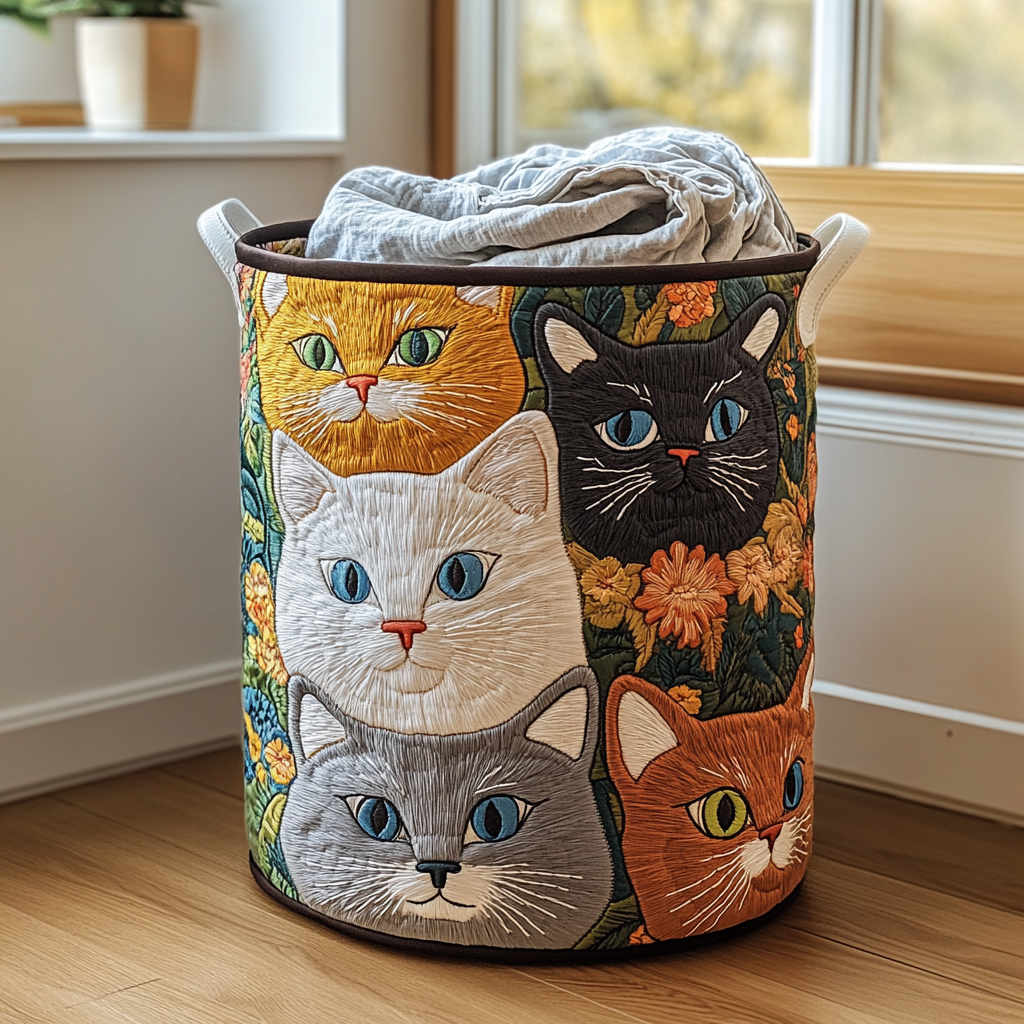 Cat Meadow quilted laundry basket