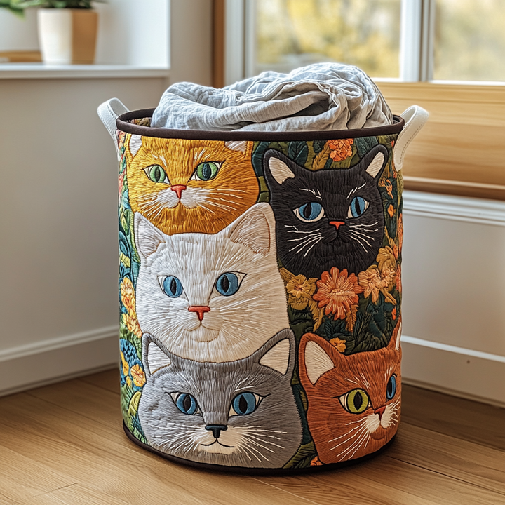 Cat Meadow quilted laundry basket