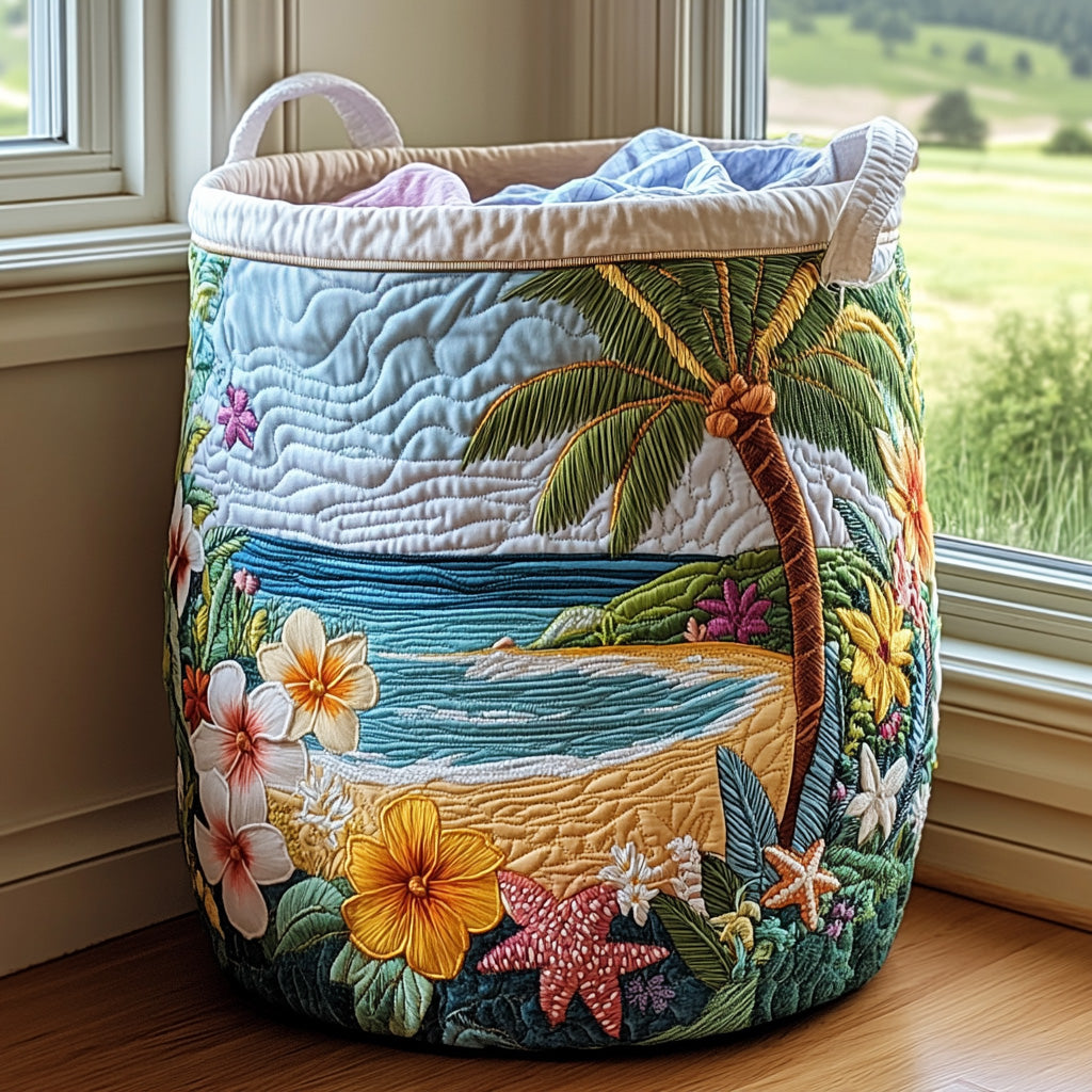 Coastal Charm quilted laundry basket