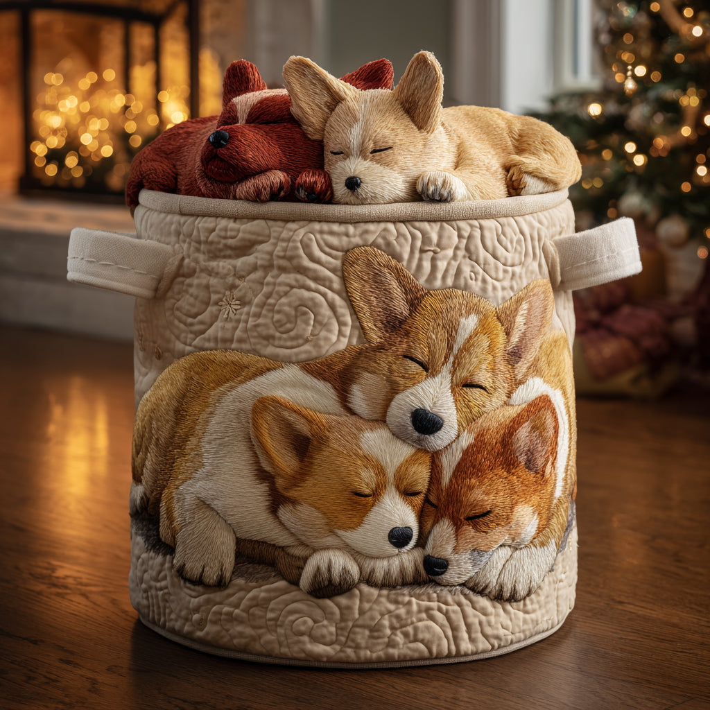 Corgi on Vacation quilted laundry basket