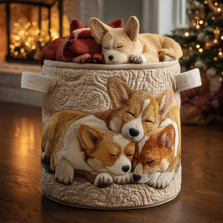 Corgi on Vacation quilted laundry basket
