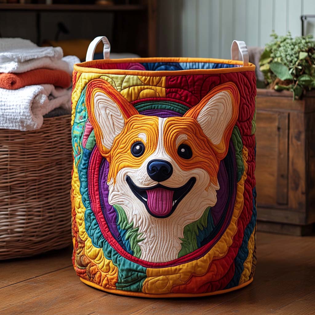 Corgi quilted laundry basket