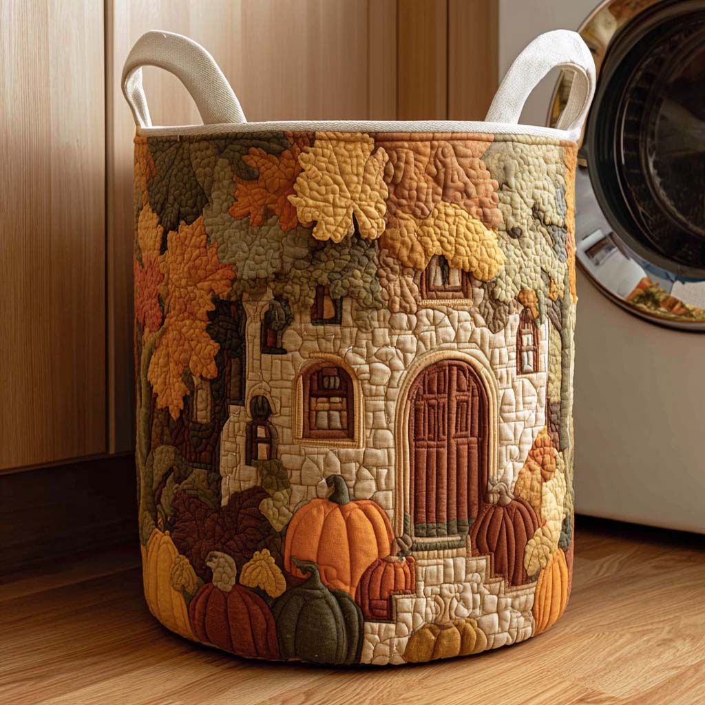Dancing Autumn Leaves quilted laundry basket