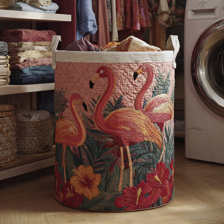 Flamingos in the Sun quilted laundry basket