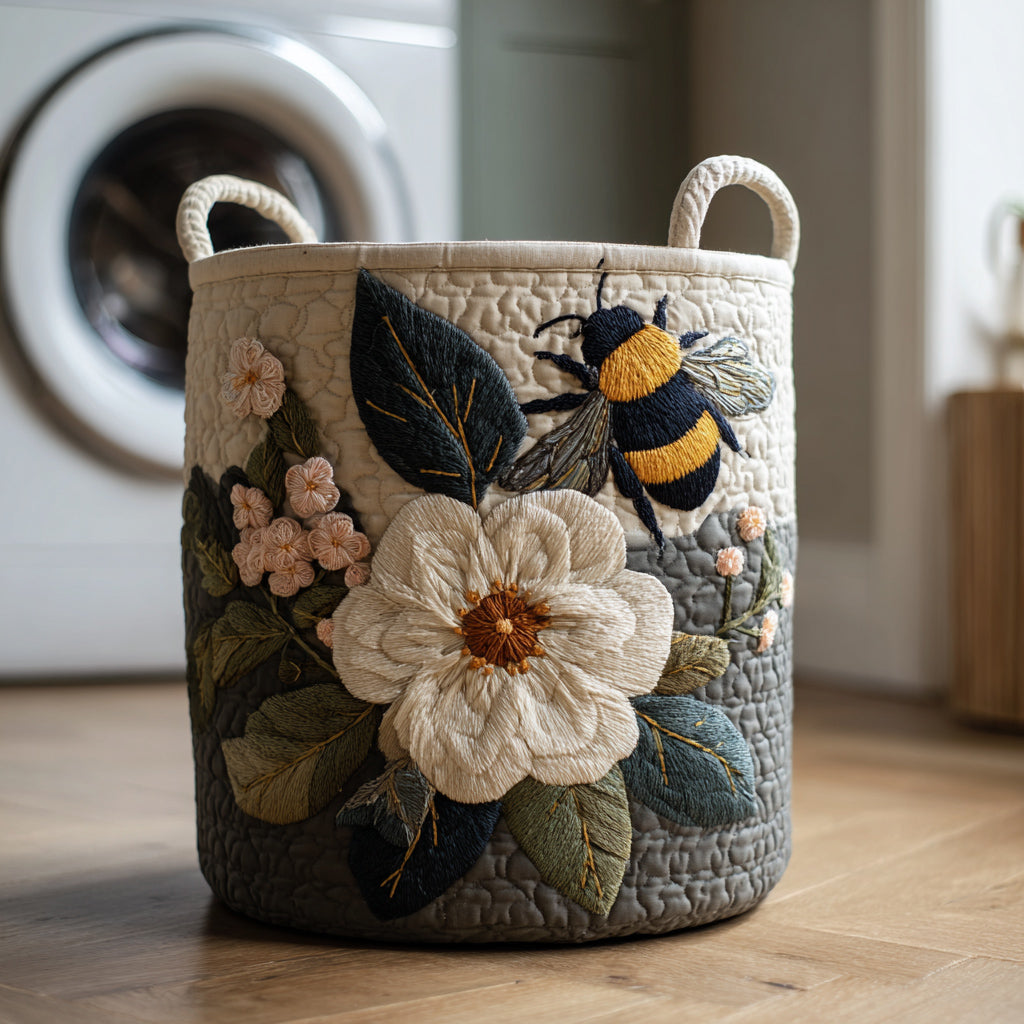 Floral Bee quilted laundry basket