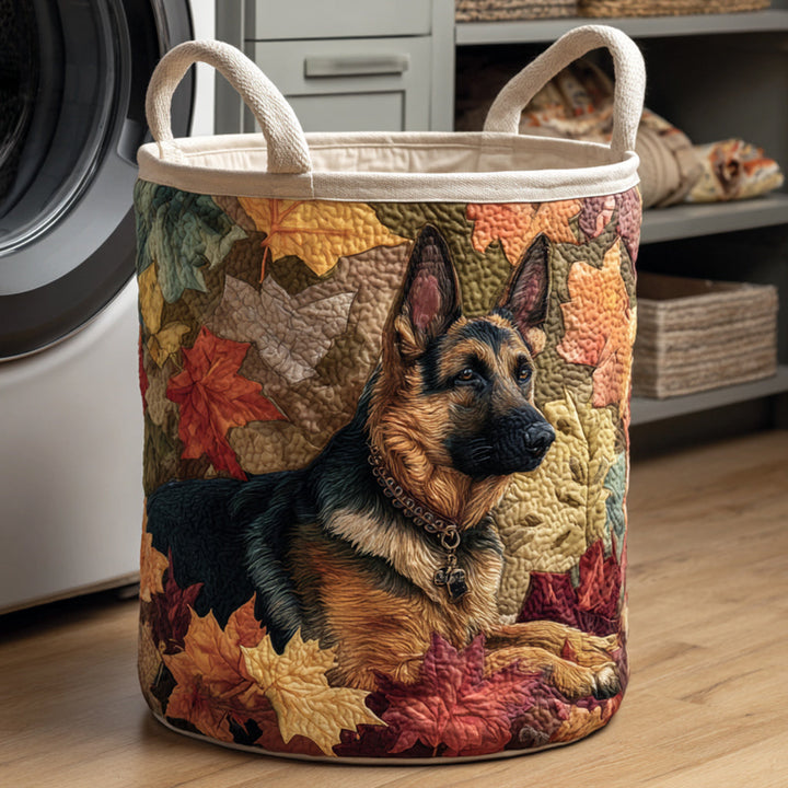 German Shepherd Among the Leaves quilted laundry basket
