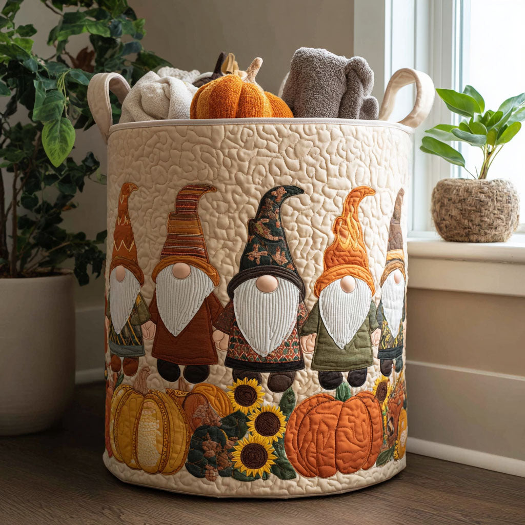 Gnome in the Pumpkin Patch quilted laundry basket