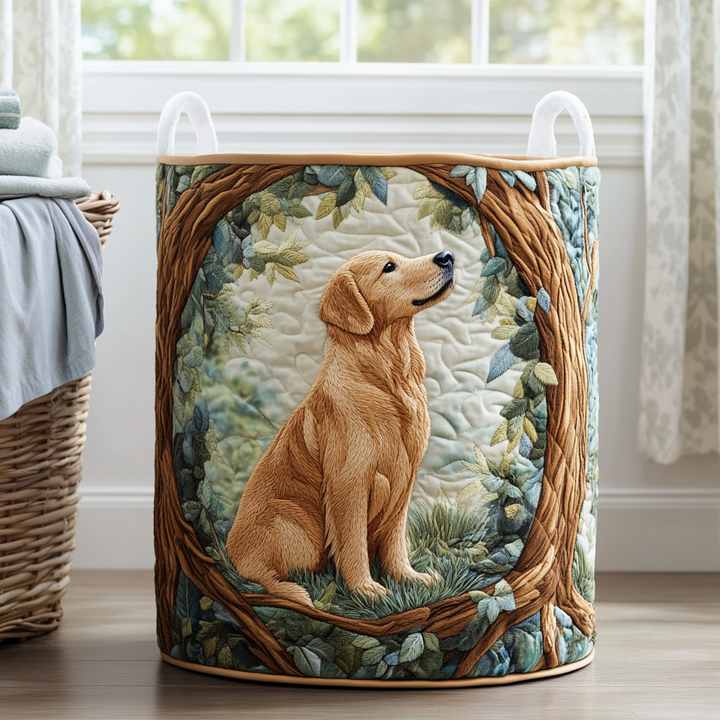 Golden Retriever Field quilted laundry basket