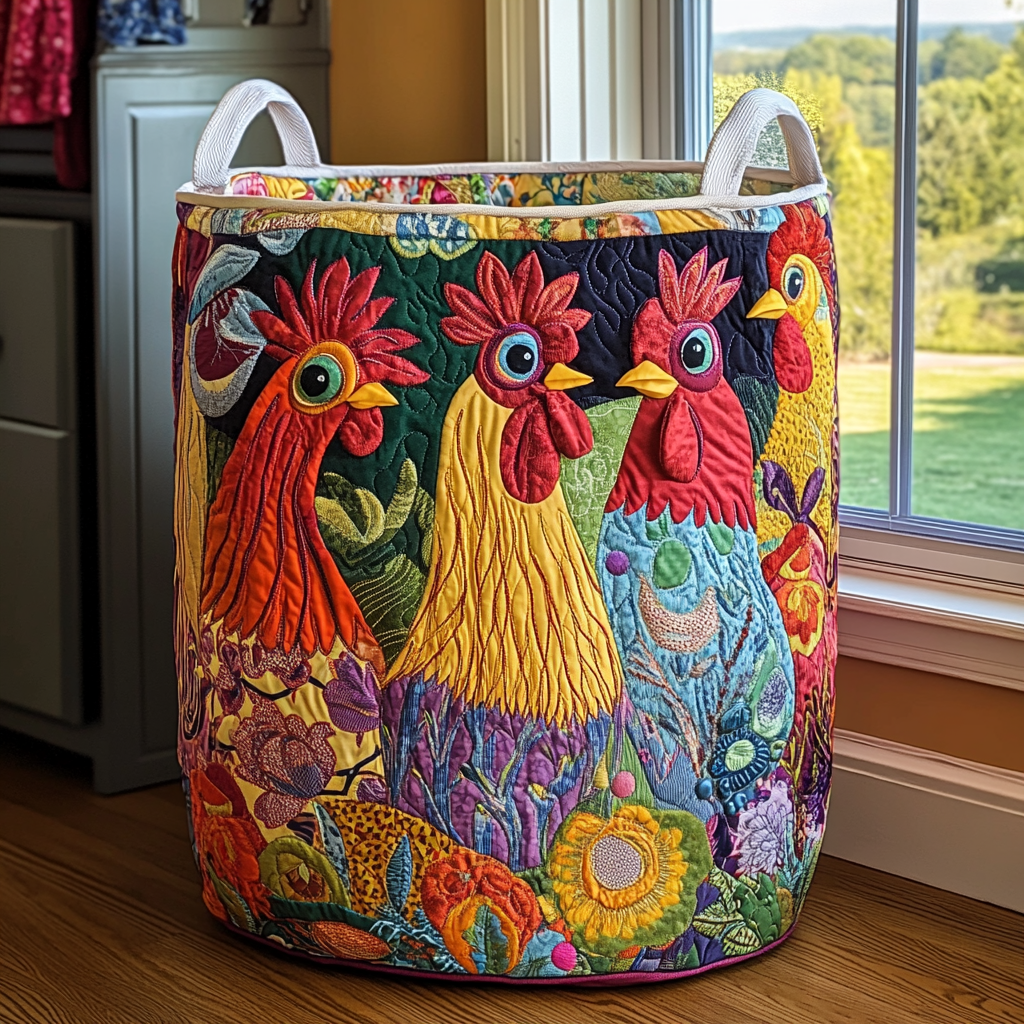 Hen quilted laundry basket
