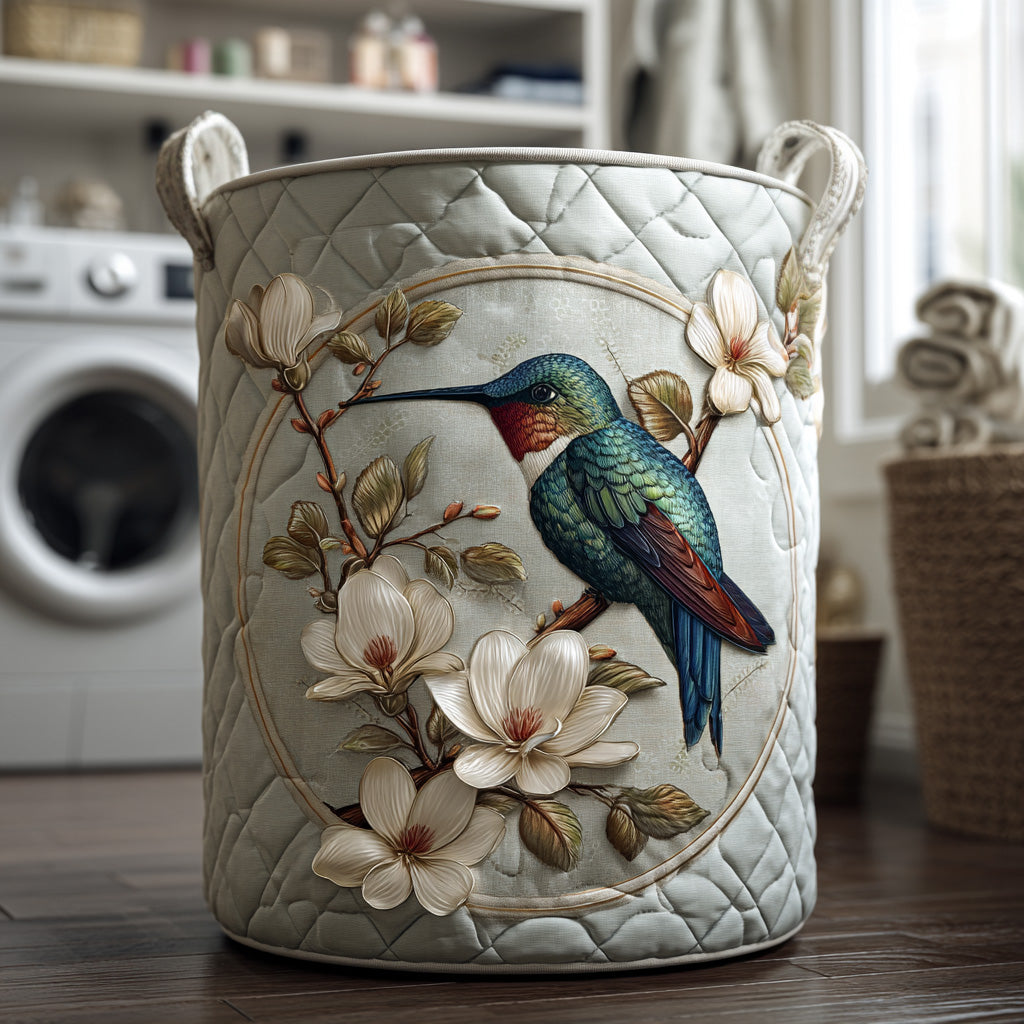Hummingbird in Lace quilted laundry basket