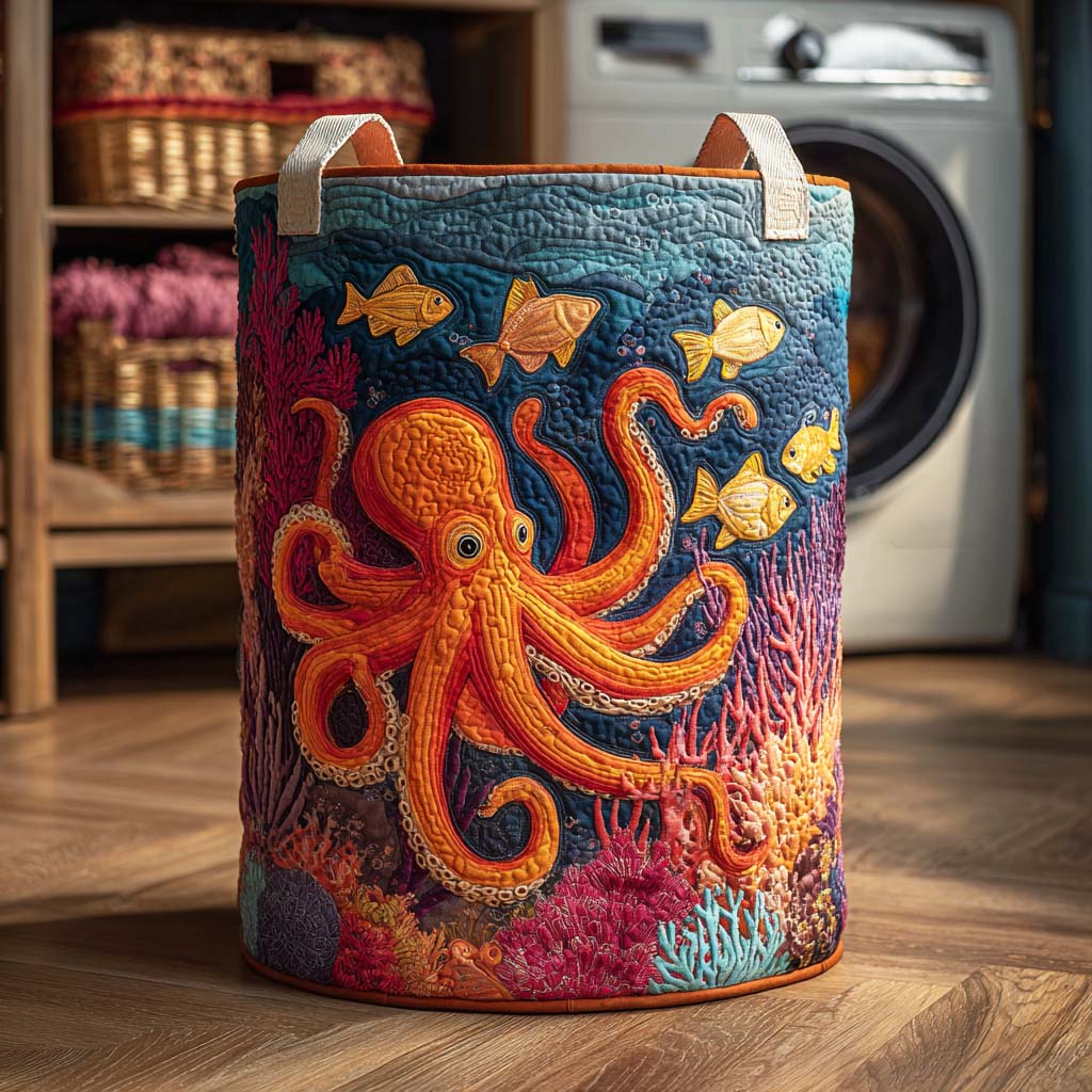 Mystical Octopus quilted laundry basket