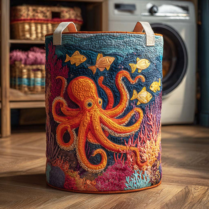 Mystical Octopus quilted laundry basket