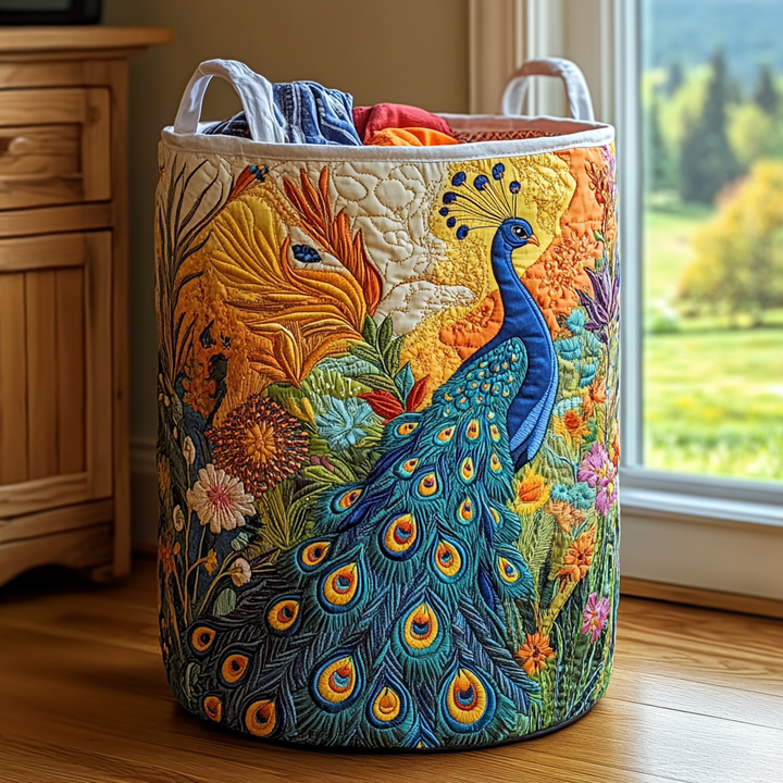 Peacock Glory quilted laundry basket