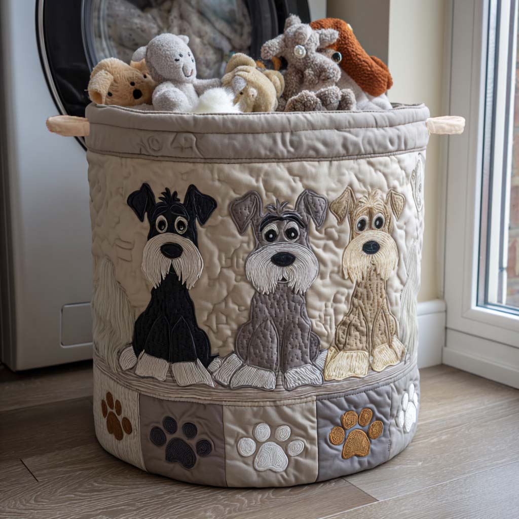 Schnauzer Sketch quilted laundry basket