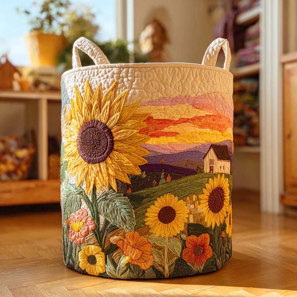 Sunflower II quilted laundry basket