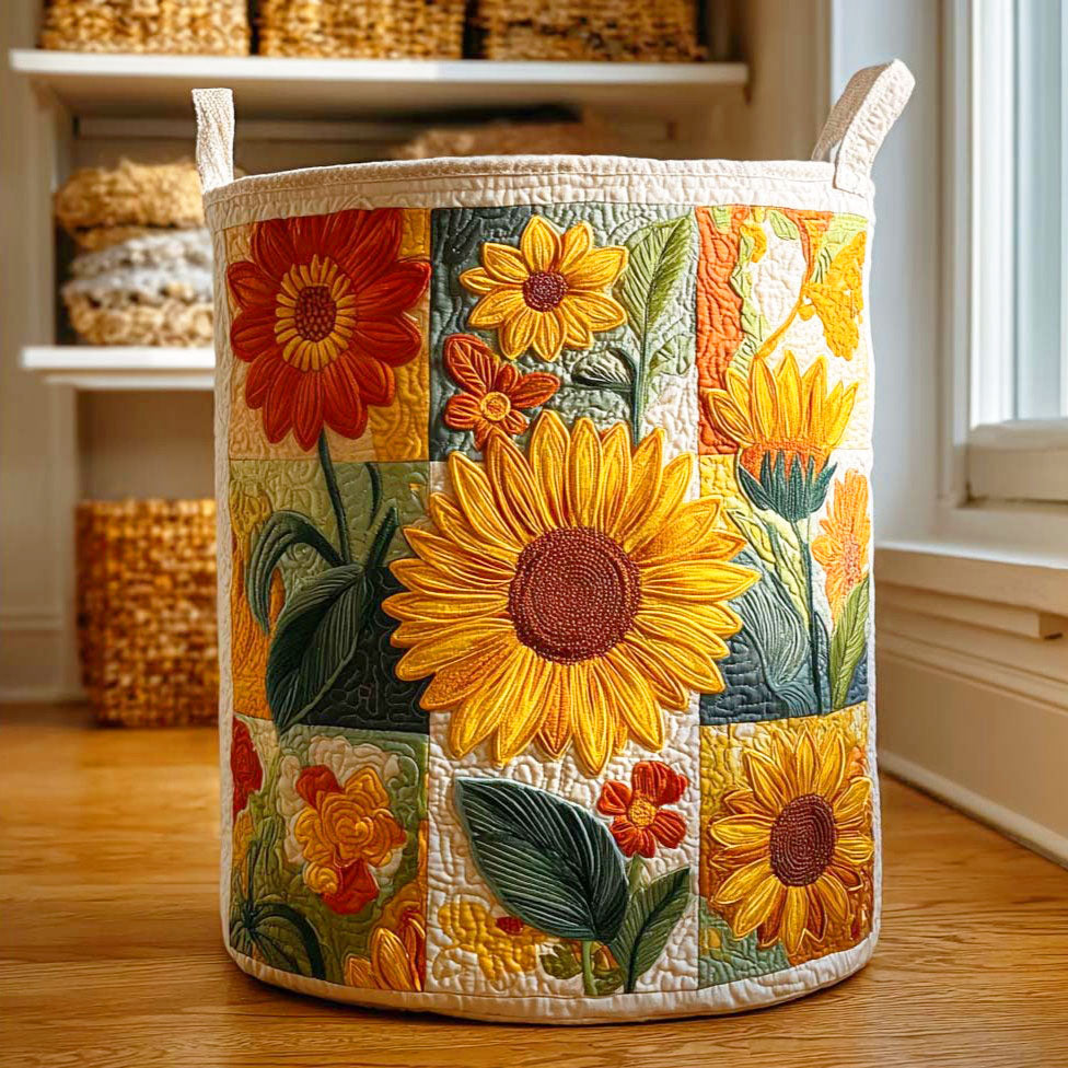 Sunflower II quilted laundry basket