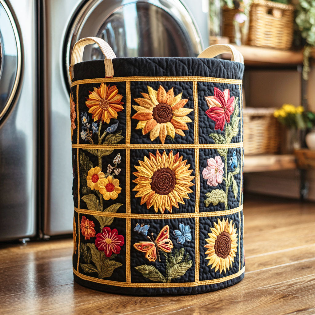 Sunflower II quilted laundry basket