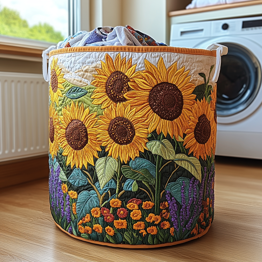 Sunflowers quilted laundry basket