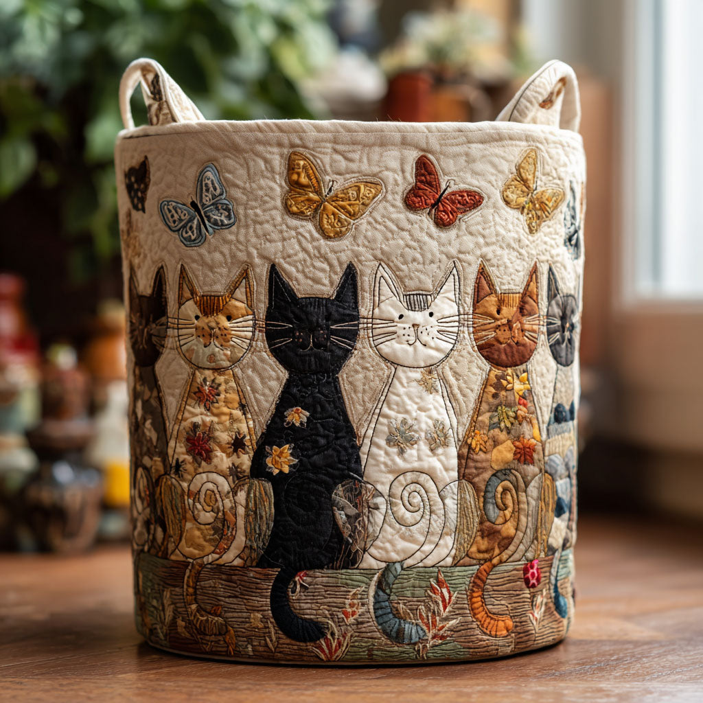Whiskers quilted laundry basket