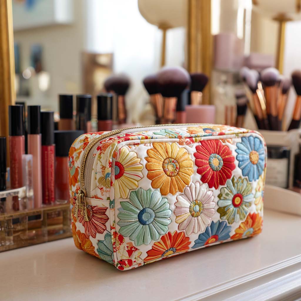 Shining Petals Quilted Makeup Bag