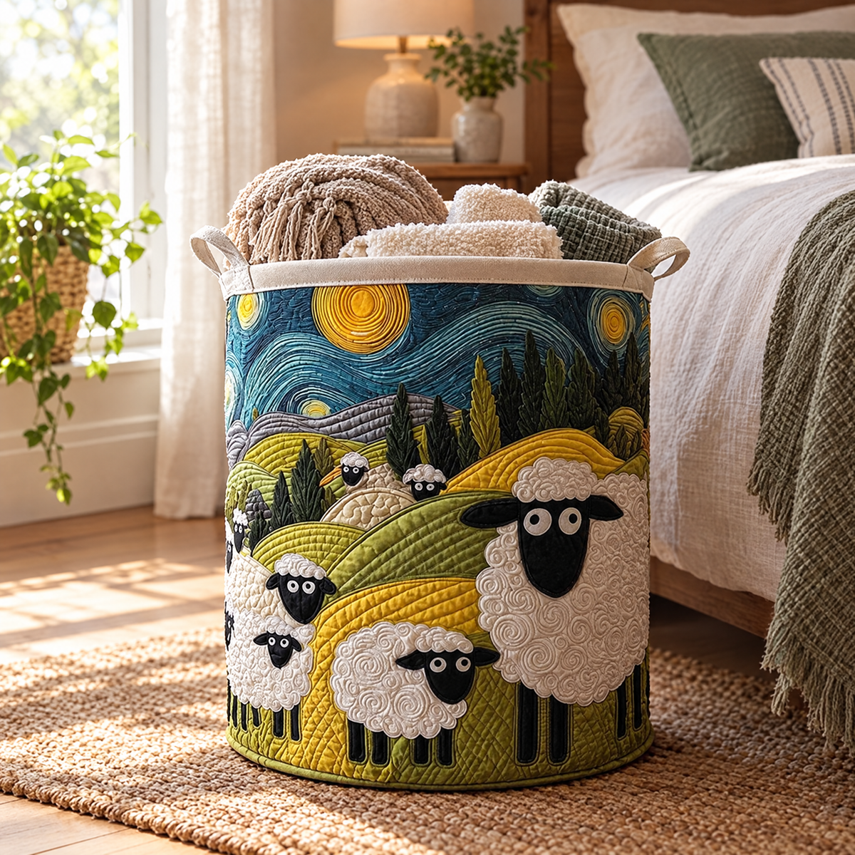 Lamb Meadow quilted laundry basket