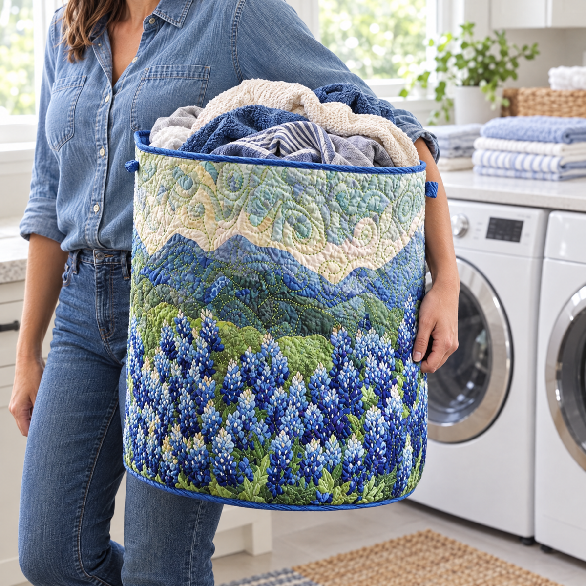Texas Spring quilted laundry basket