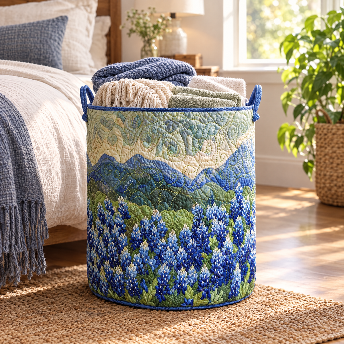 Texas Spring quilted laundry basket