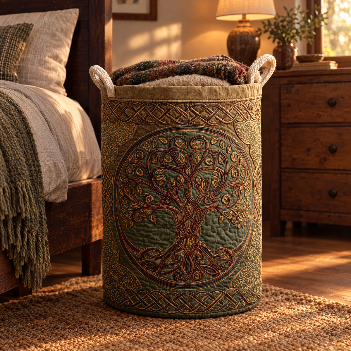 Golden Roots quilted laundry basket