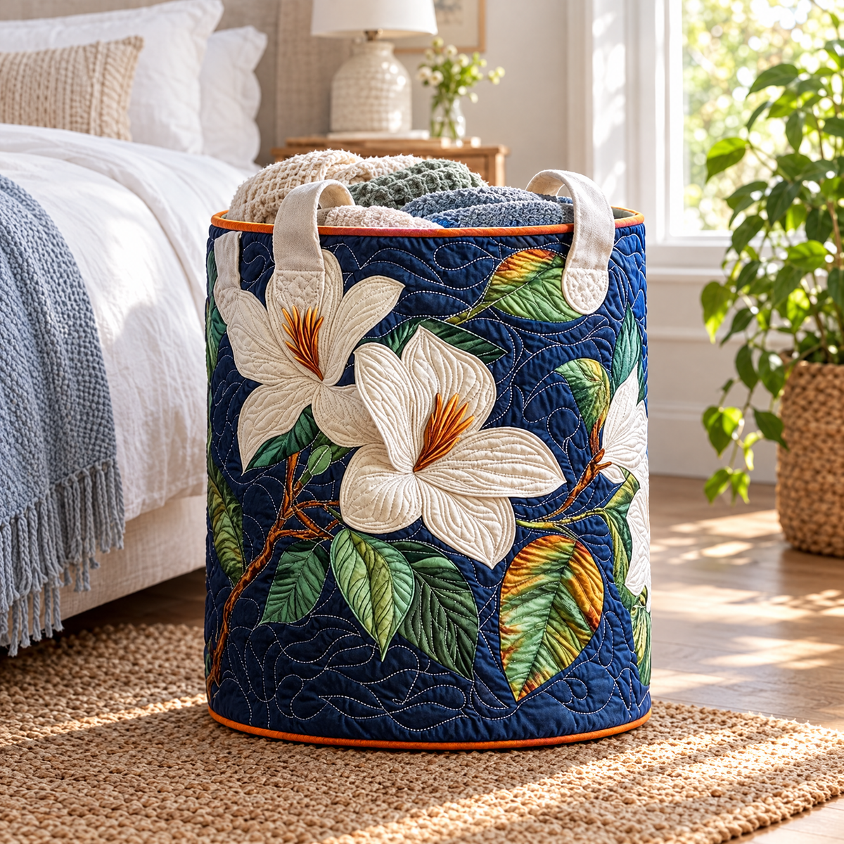 Soft Magnolia quilted laundry basket