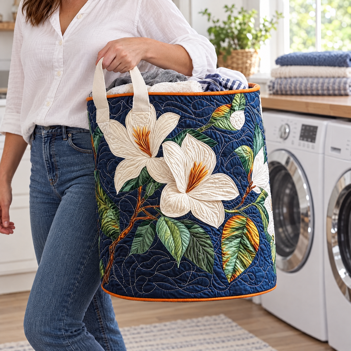 Soft Magnolia quilted laundry basket