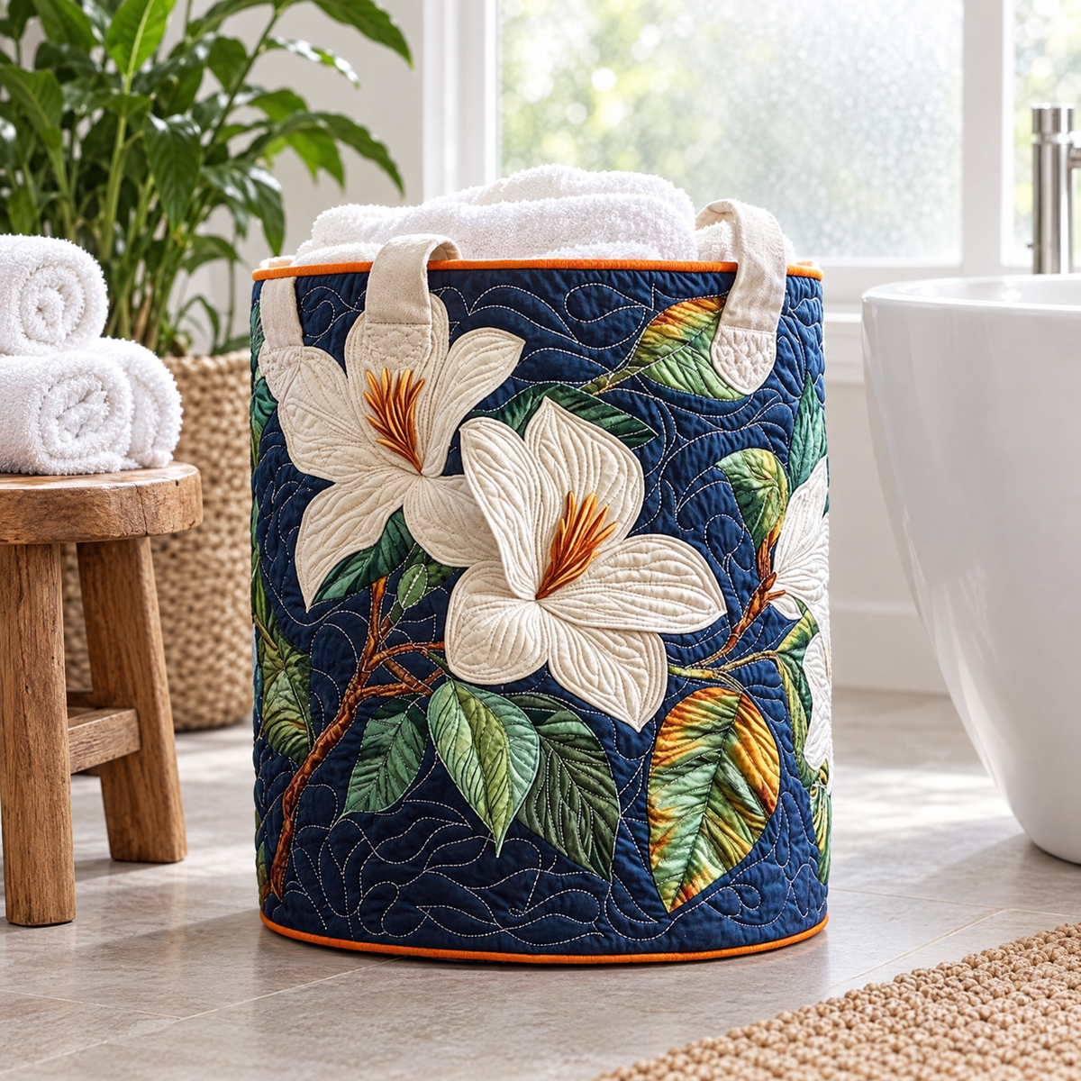 Soft Magnolia quilted laundry basket