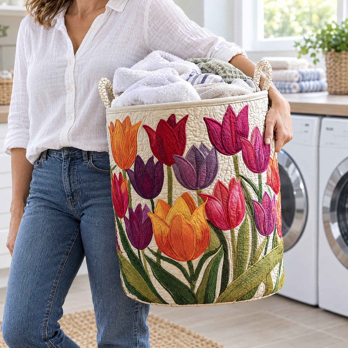 Tulip Joy quilted laundry basket