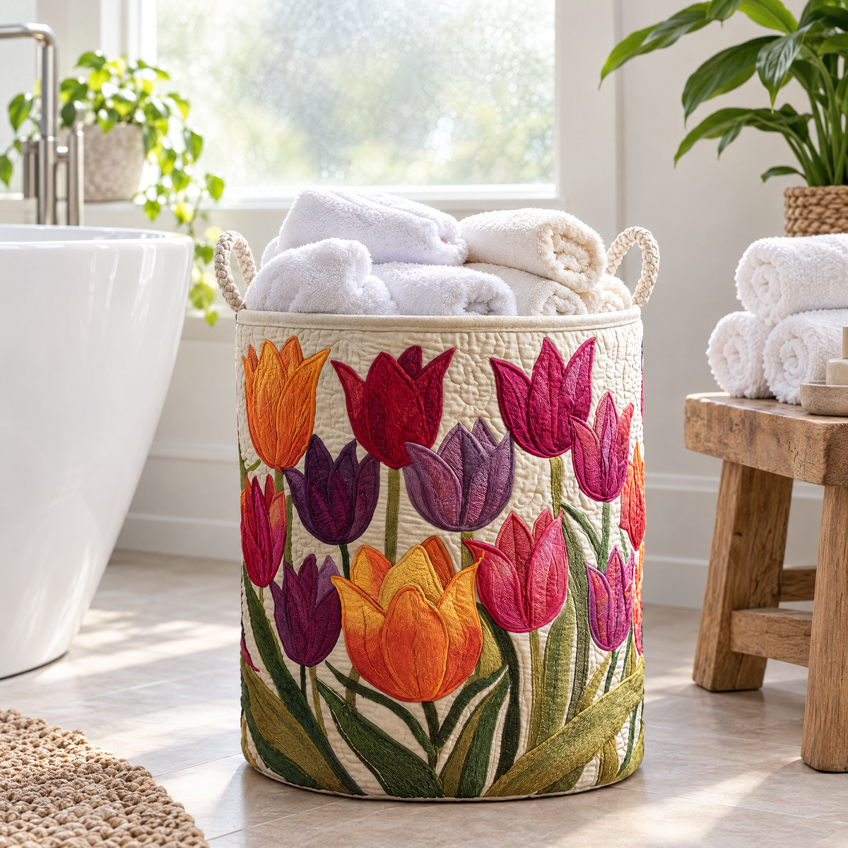 Tulip Joy quilted laundry basket