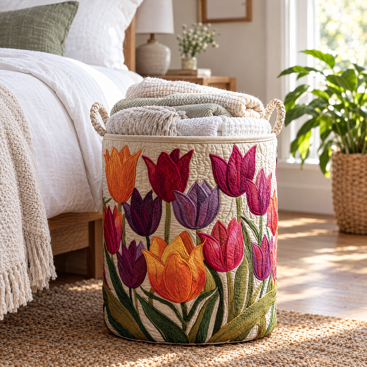 Tulip Joy quilted laundry basket