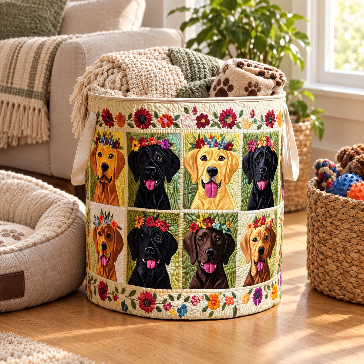 Labrador quilted laundry basket