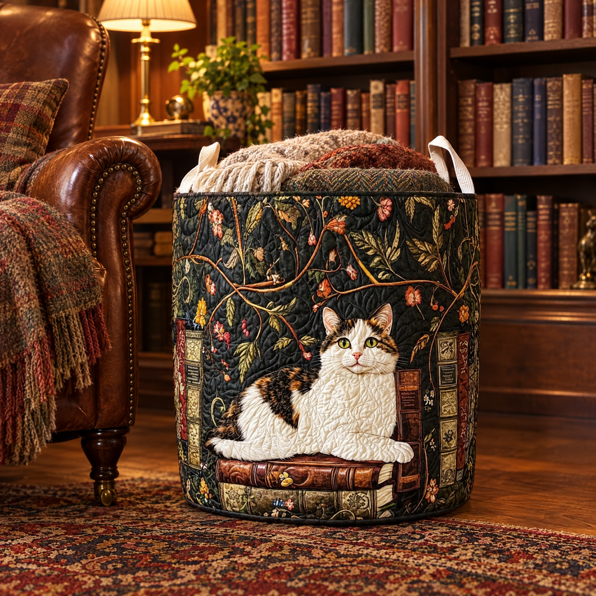 Mystical Cat quilted laundry basket