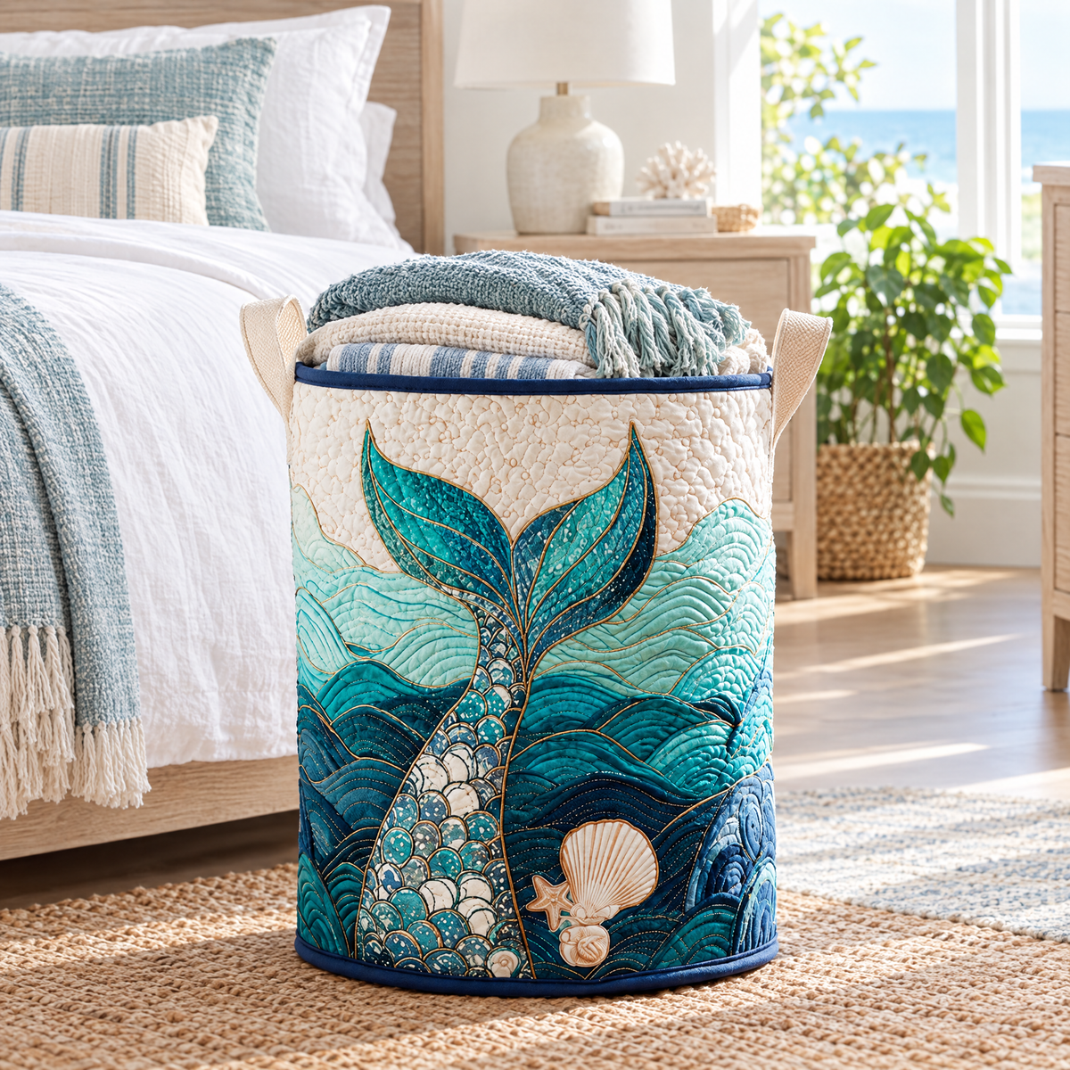 Mystic Stream quilted laundry basket